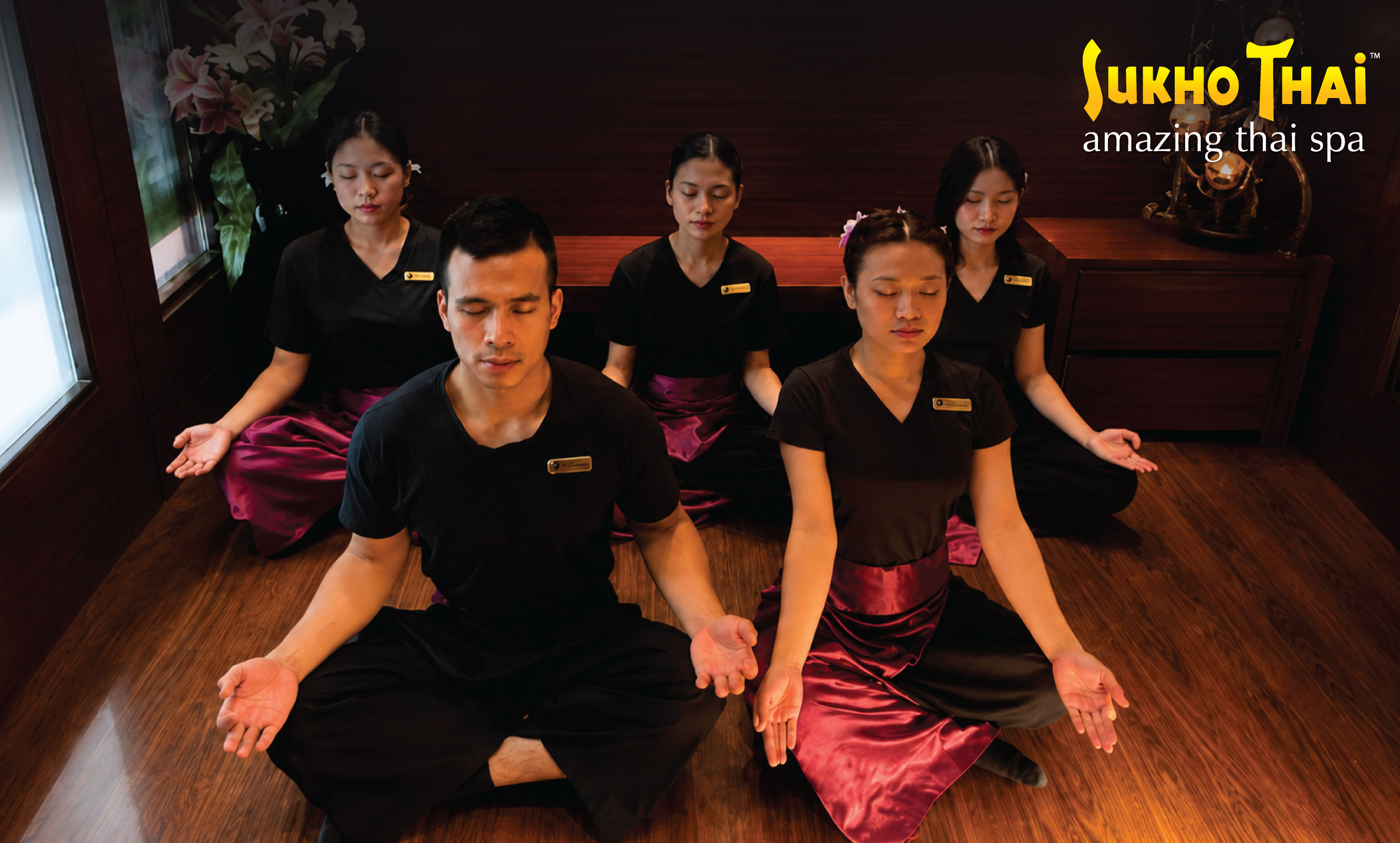  Sukho Thai Spa Therapists in Meditation — Honoring International Yoga Day